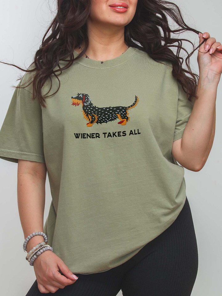 Wiener Takes All T-Shirt(Embroidered) of a Wirehaired Dachshund(Salt & Pepper) product image (2)