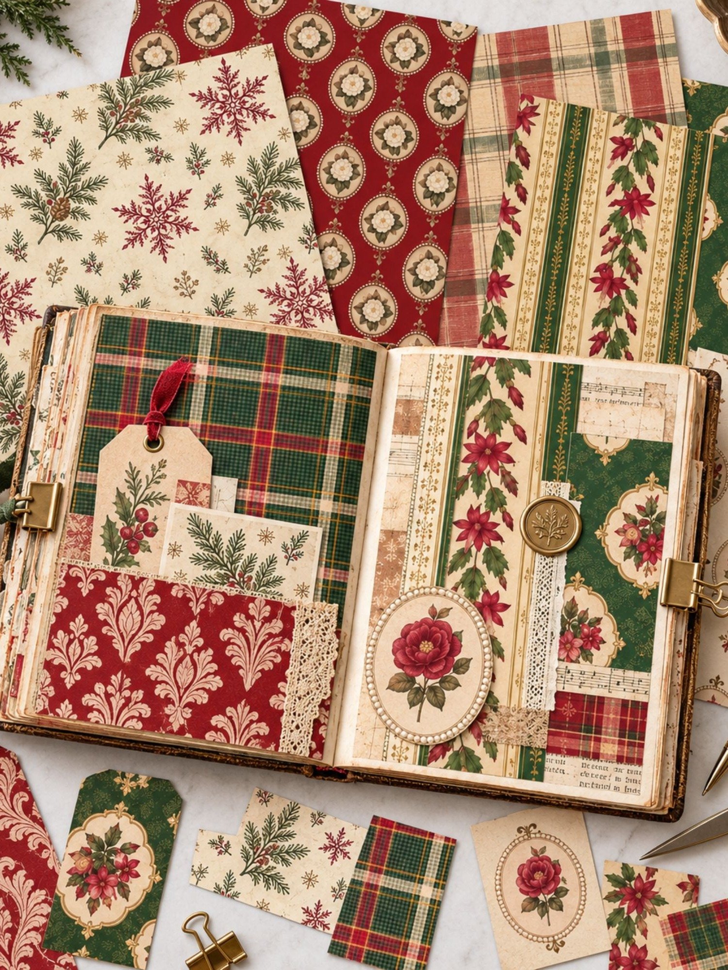 600 Vintage Christmas Junk Journal Pages, Victorian Ephemera, Antique Holiday Backgrounds, Printable Scrapbook Digital Paper Bundle, 300 DPI product image (9)