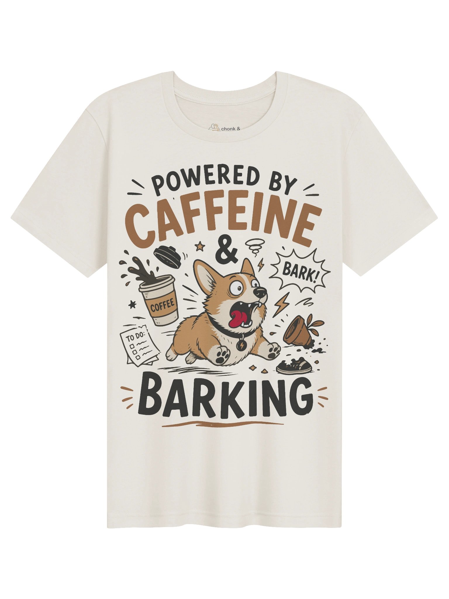 Powered by Caffeine and Barking Corgi T-Shirt | Funny Dog Lover Coffee Shirt product image (3)