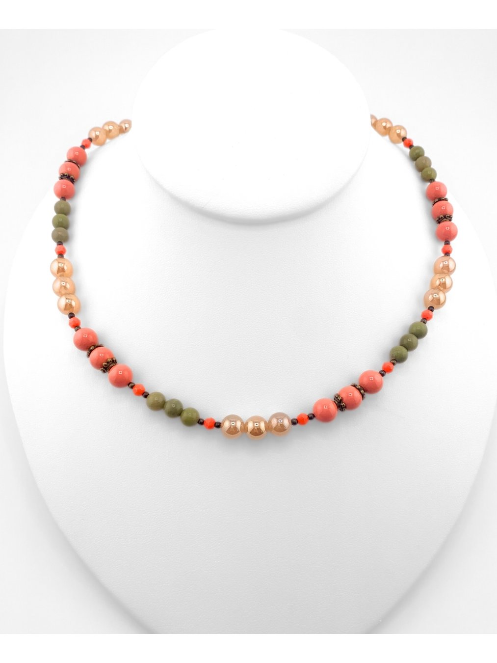 Glass Beaded Single Strand Necklace Set - Peach, Green product image (3)
