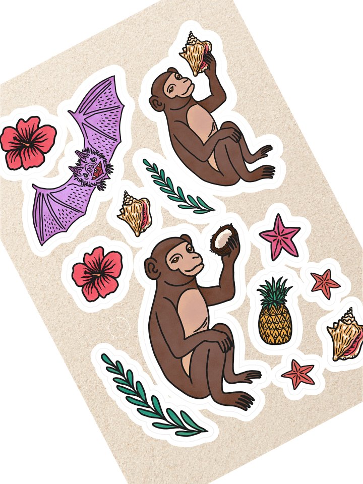 Tropical Monkey & Bat Sticker Sheet product image (1)