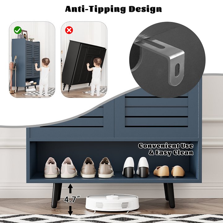7 Tier Shoe Cabinet with Doors Shoe Storage Cabinet with Adjustable Shelves,50" Large Wooden Shoe Cabinet Storage for Closet, Shoe Organizer for Entryway, Hallway, Blue product image (1)