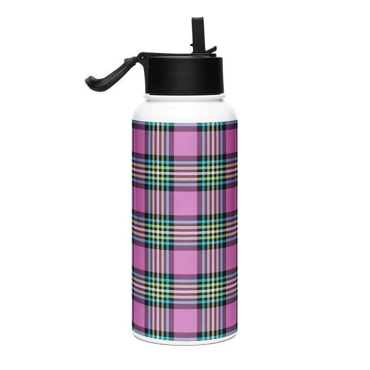 Purple Orchid and Turquoise Plaid Water Bottle product image (1)