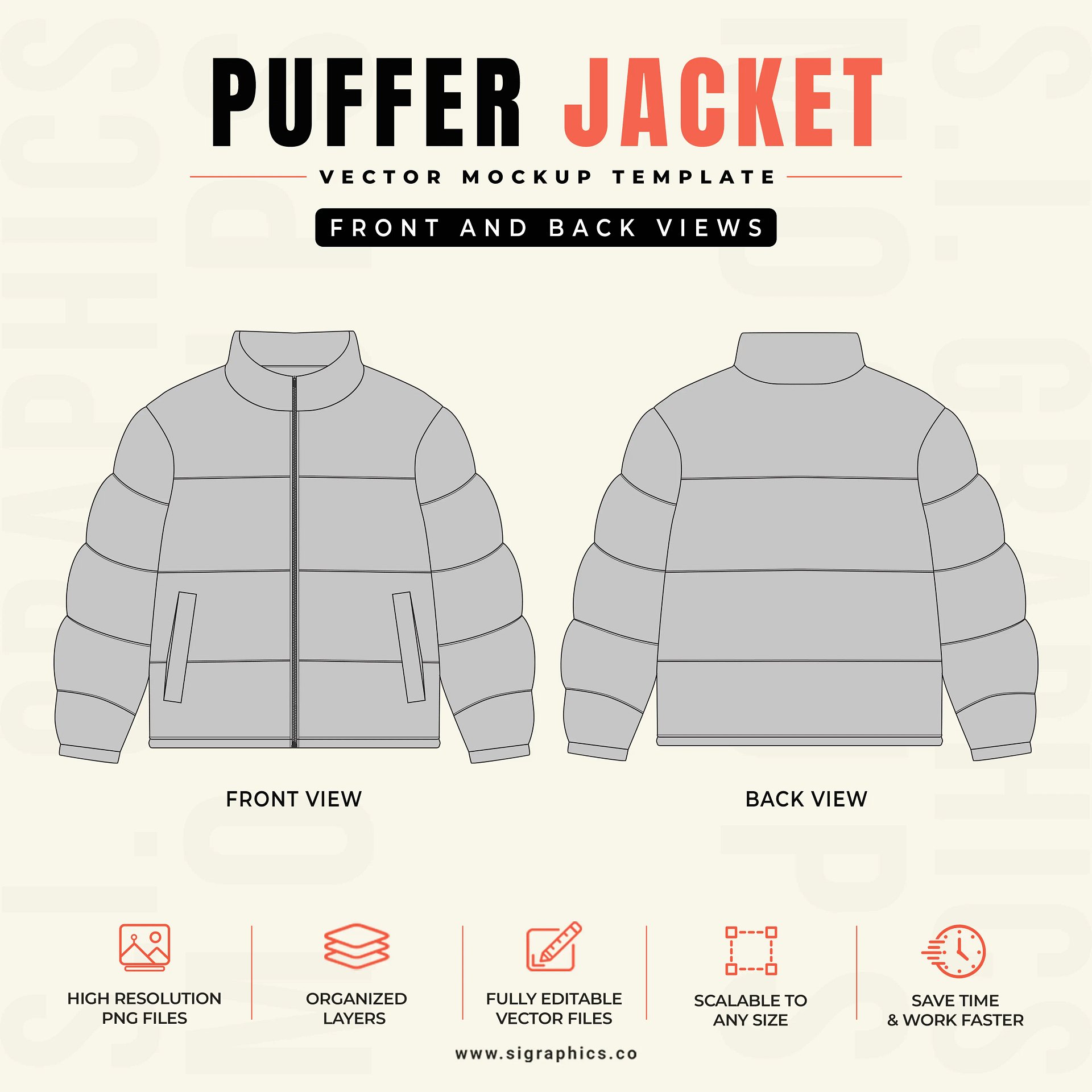 Puffer Jacket Vector Mockup Template – Front & Back Flats product image (2)