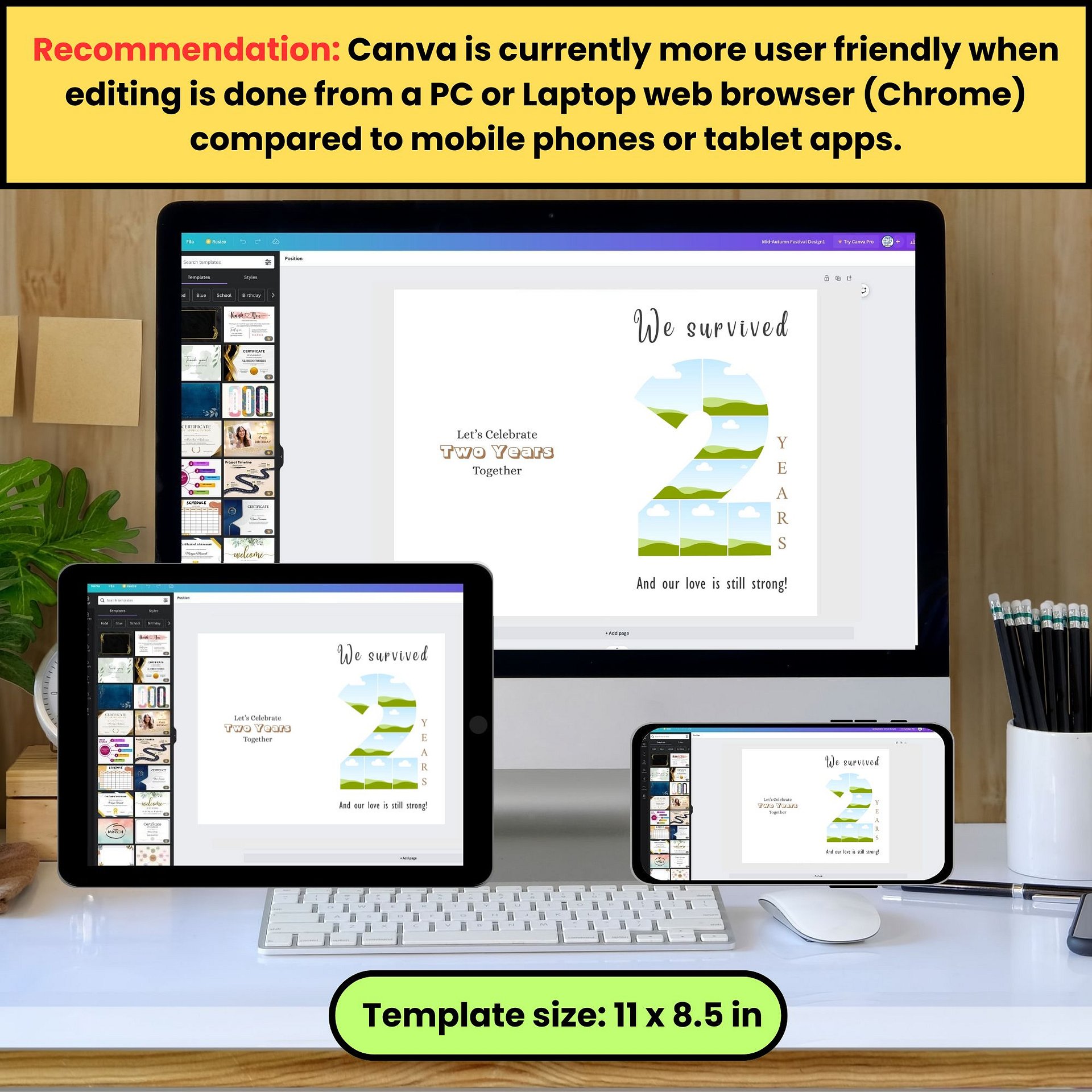 2 Year Anniversary Photo Card Editable Canva Template product image (5)