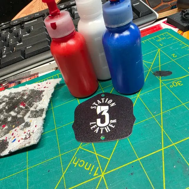 adding some #angelusdirect painting to some radio straps. #firefighter #firedepartment #leather #firedept