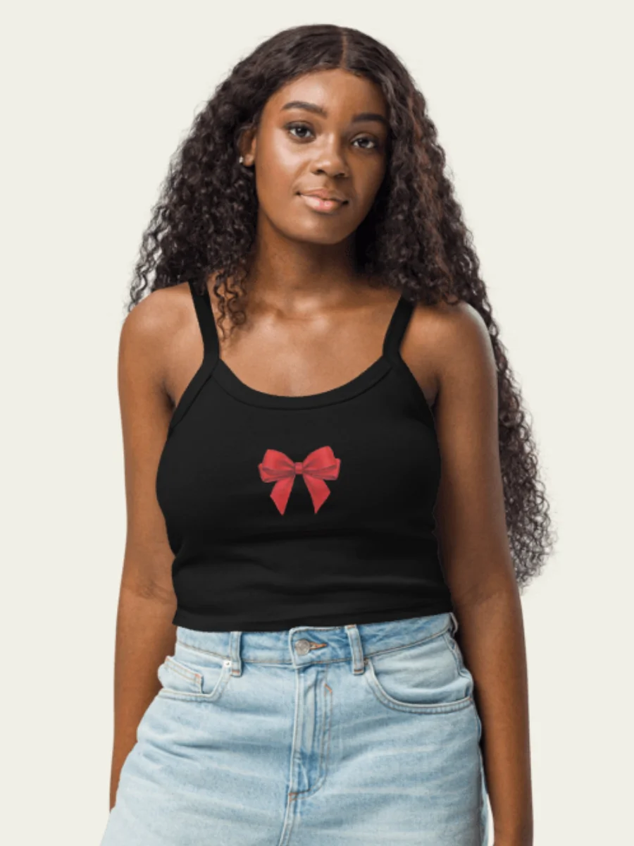 Ribbed Bow Tank Top - Black product image (1)