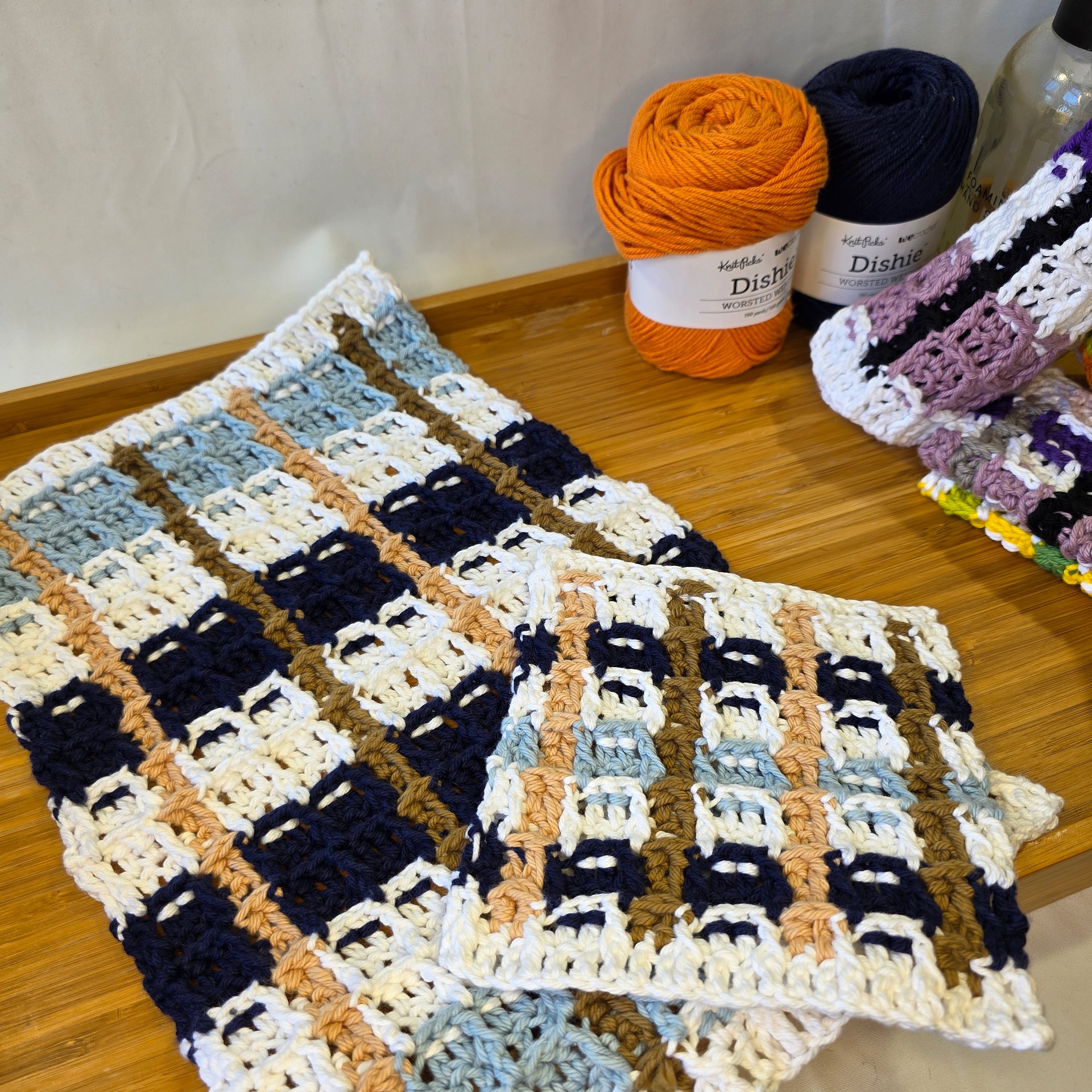 Crochet Cotton Dish Towel Set: Limited Edition Fall Plaid Kitchen Decor product image (2)