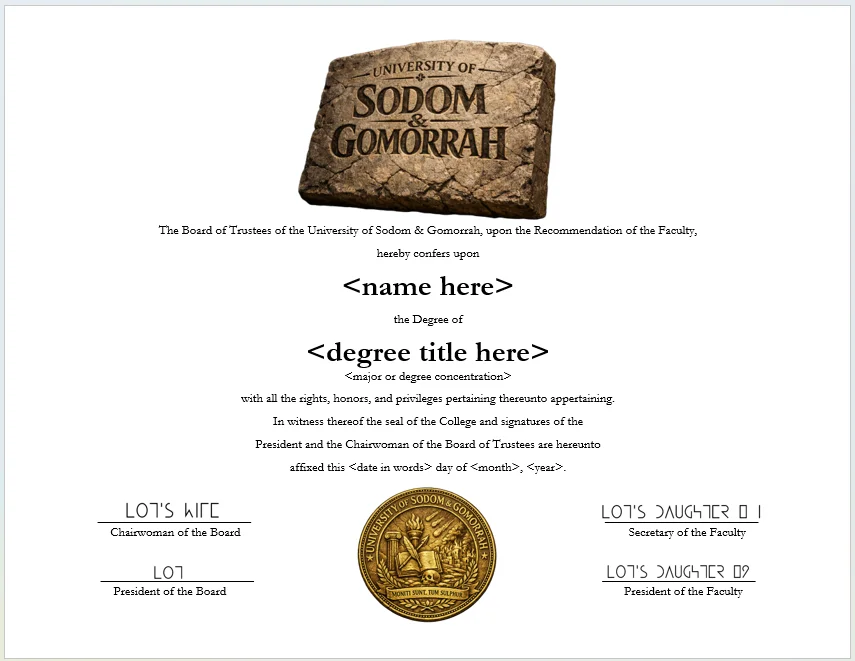 University of Sodom & Gomorrah degree parchment product image (1)