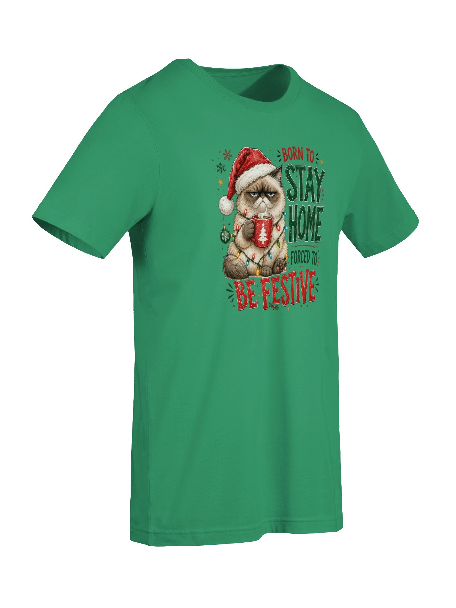 Born to Stay Home, Forced to Be Festive Cat Christmas T-Shirt product image (49)