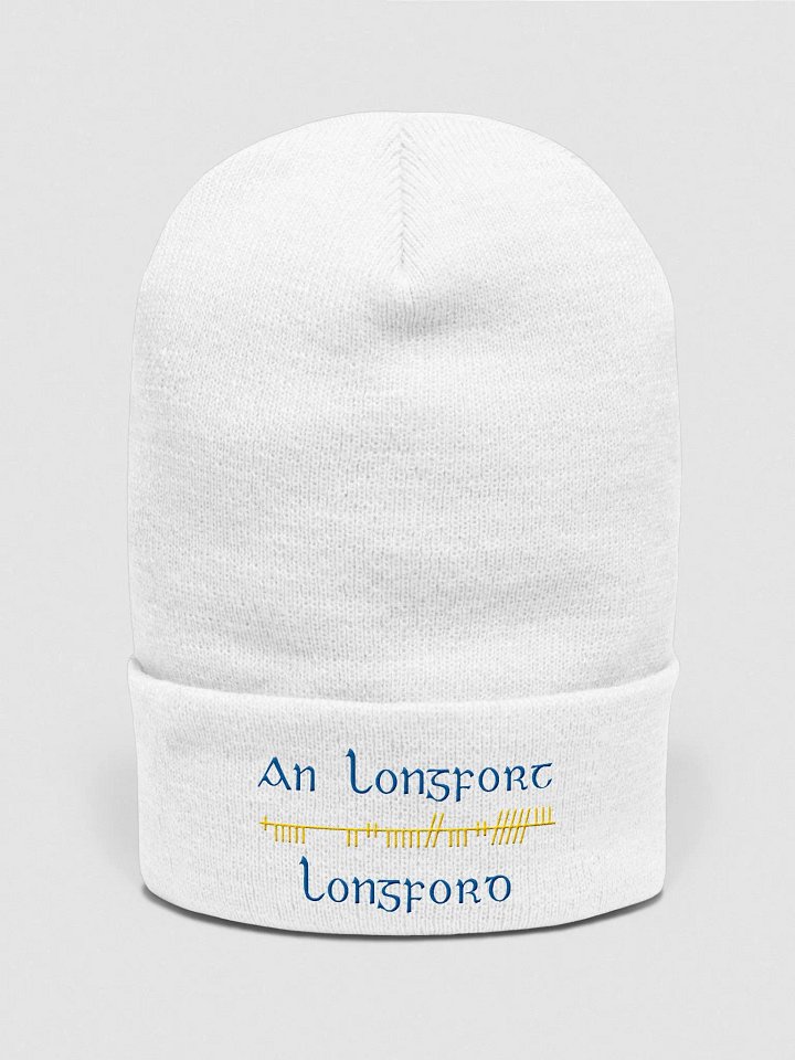 Longford/An Longfort Orthodox style Ogham, blue and gold, embroidered Cuffed Beanie product image (1)