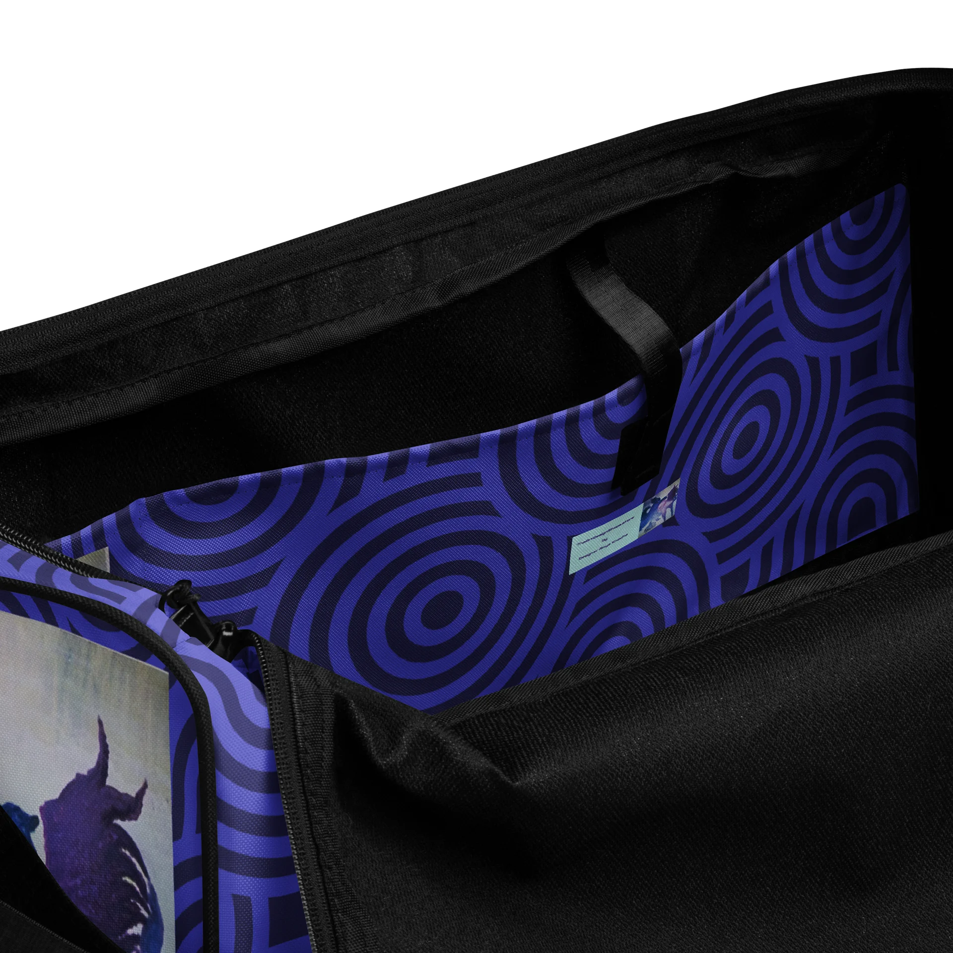 Purple Wave Geometry Duffle Bag featuring original oilpainting "Squirrels rule" product image (6)