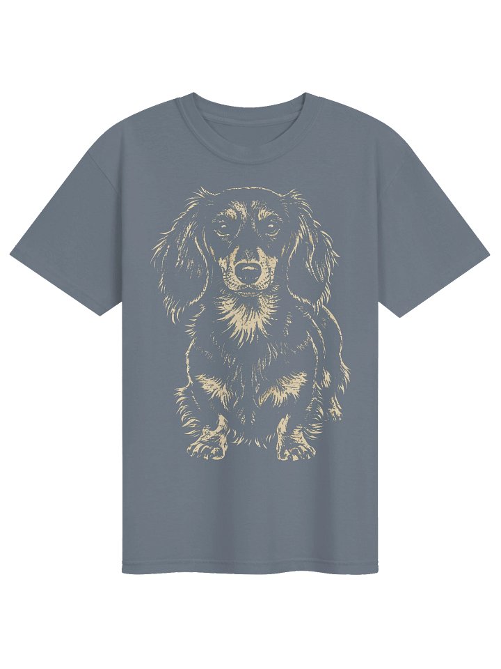 Long-Haired Dachshund Portrait T-Shirt | Vintage Woodcut Dog Art Tee product image (1)