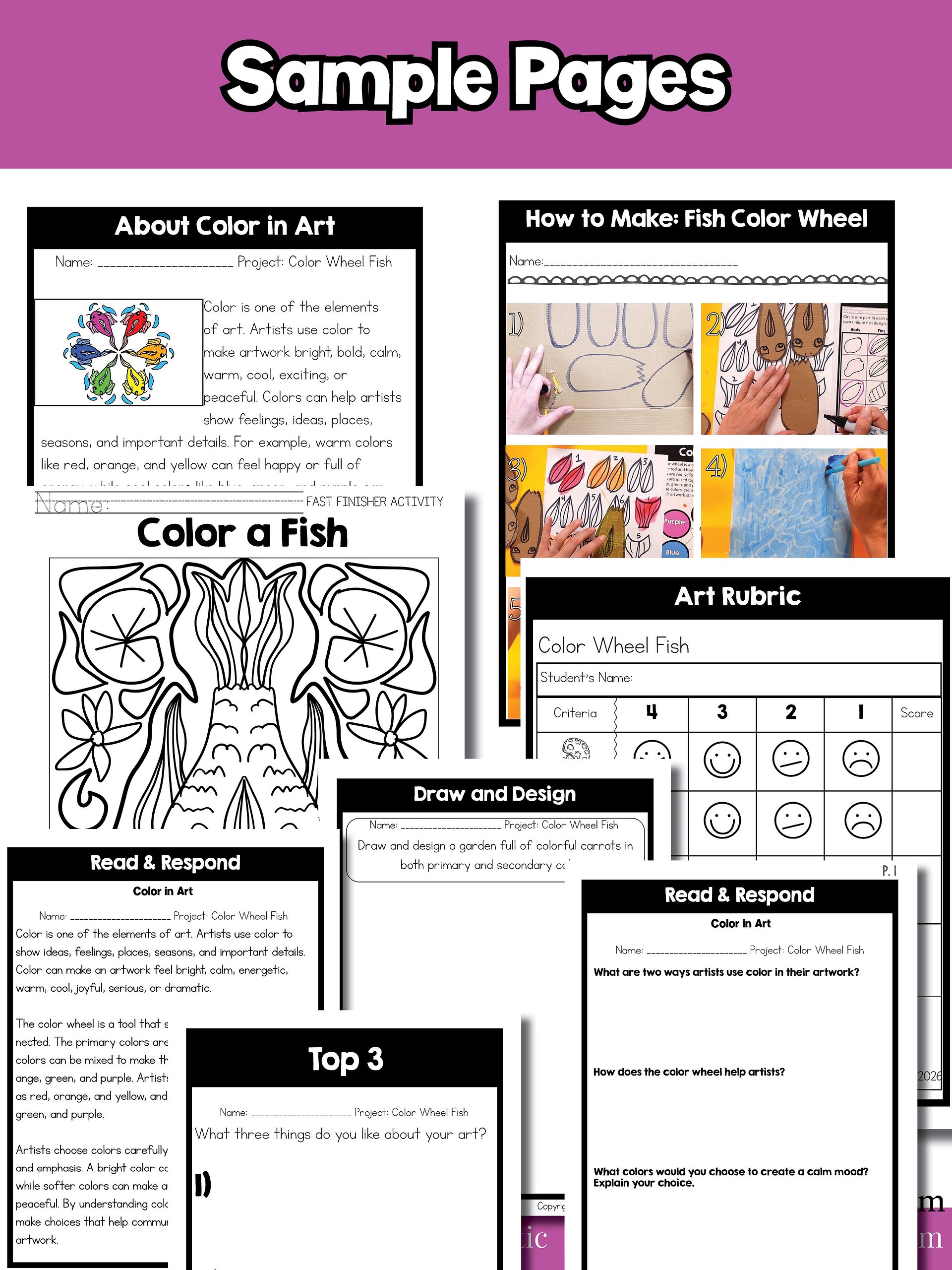 Color Wheel Art Lesson Element of Art Color Fish Art Project Grade 3 Art Lesson product image (9)