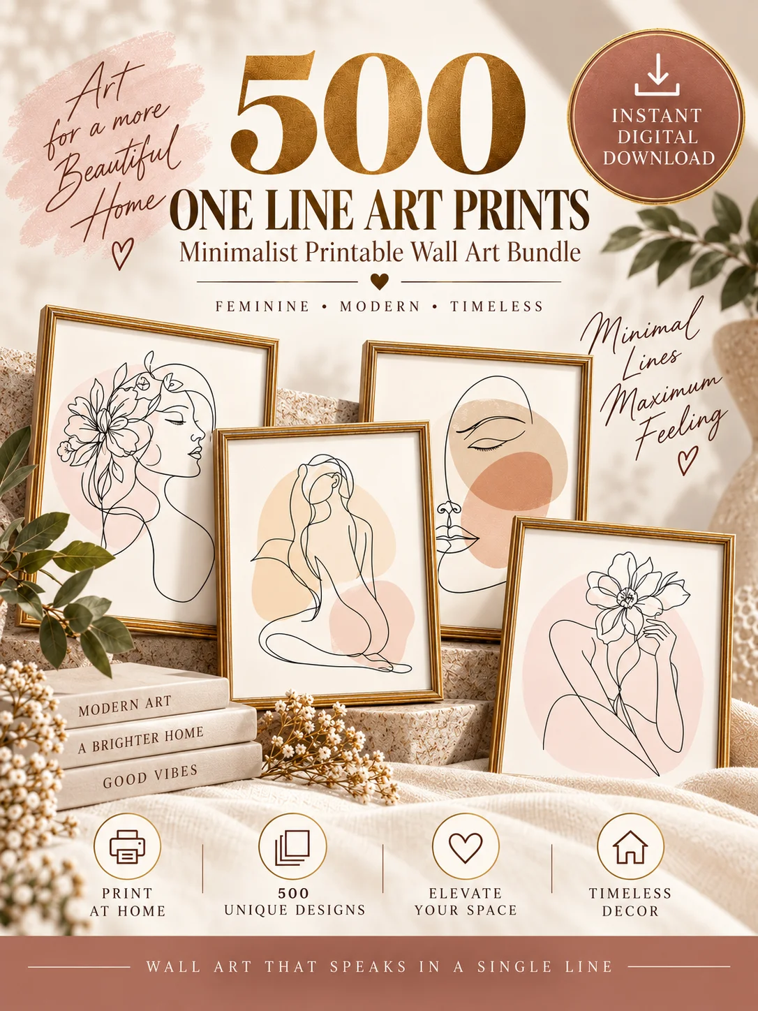 500 One Line Art Prints Bundle, Minimalist Woman Wall Decor, Feminine Body Drawings product image (9)