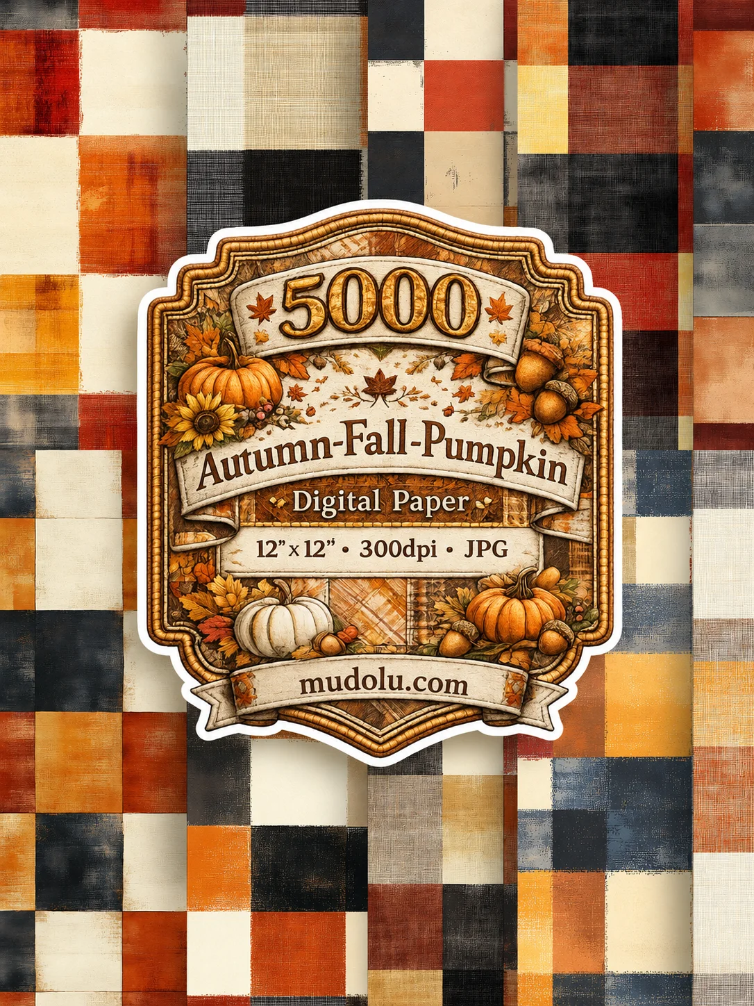 5000 Autumn Digital Paper Bundle, Fall Pumpkin Leaves Acorn Sunflower product image (8)