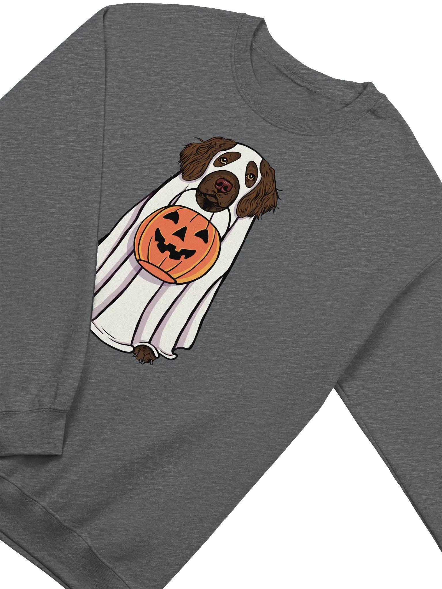 Funny Halloween Boykin Spaniel Sweatshirt | Funny Boykin Spaniel Wearing a Ghost Costume and Holding a Pumpkin Basket product image (4)