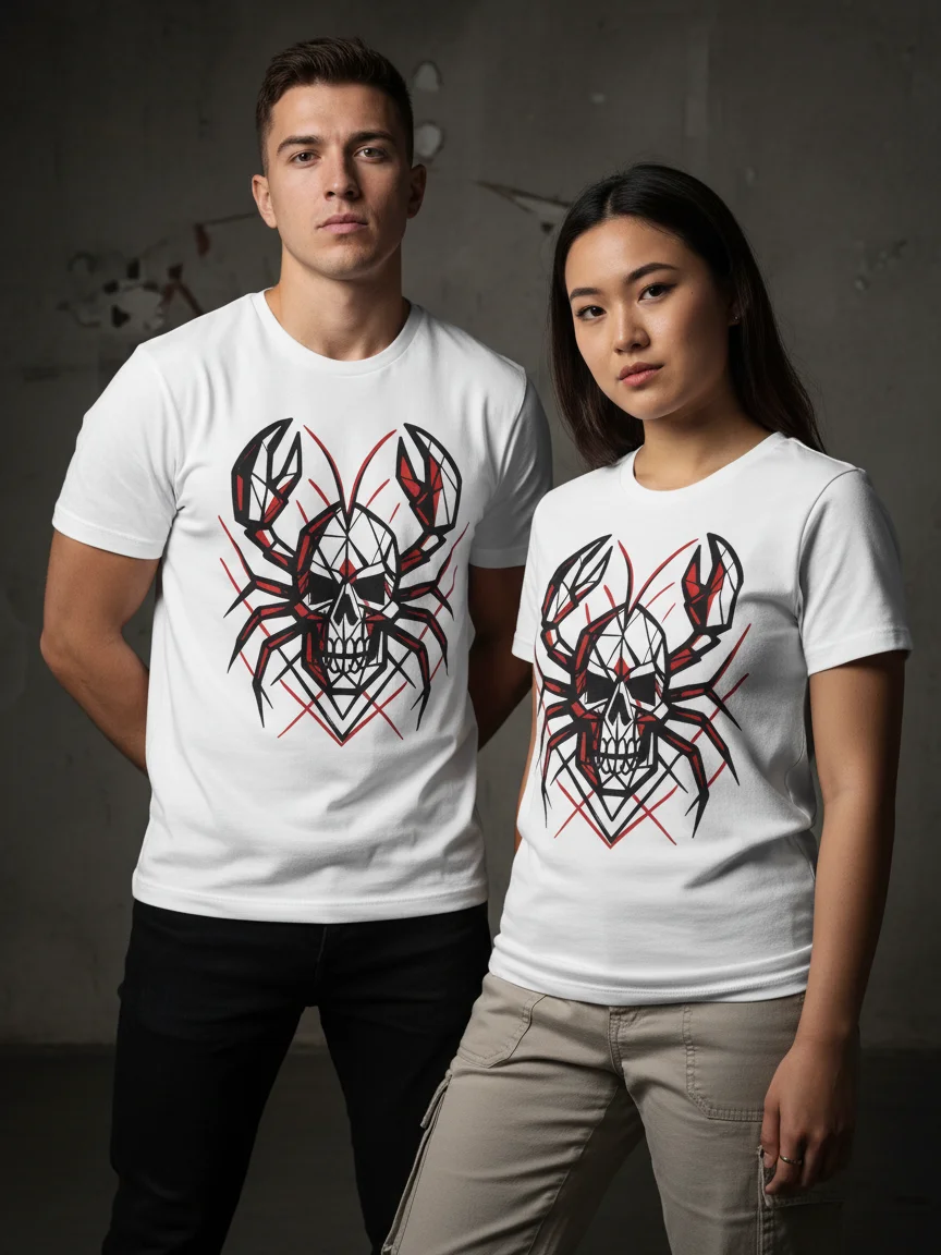 Geometric Lobster Skull T-Shirt | Edgy Streetwear Graphic Tee product image (1)