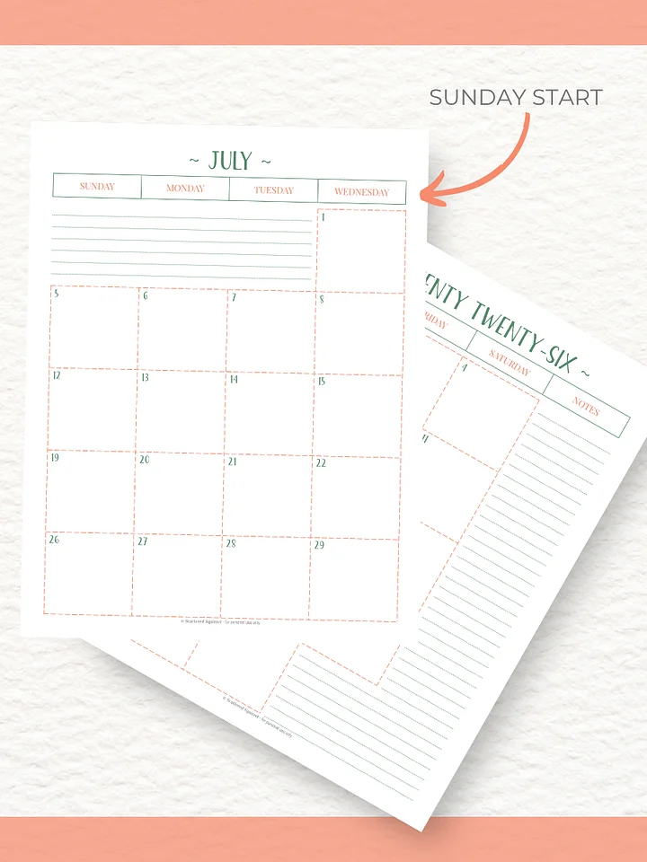 Peachy Green - 26/27 Calendar - 2 Pages per Month - Letter Size product image (2)