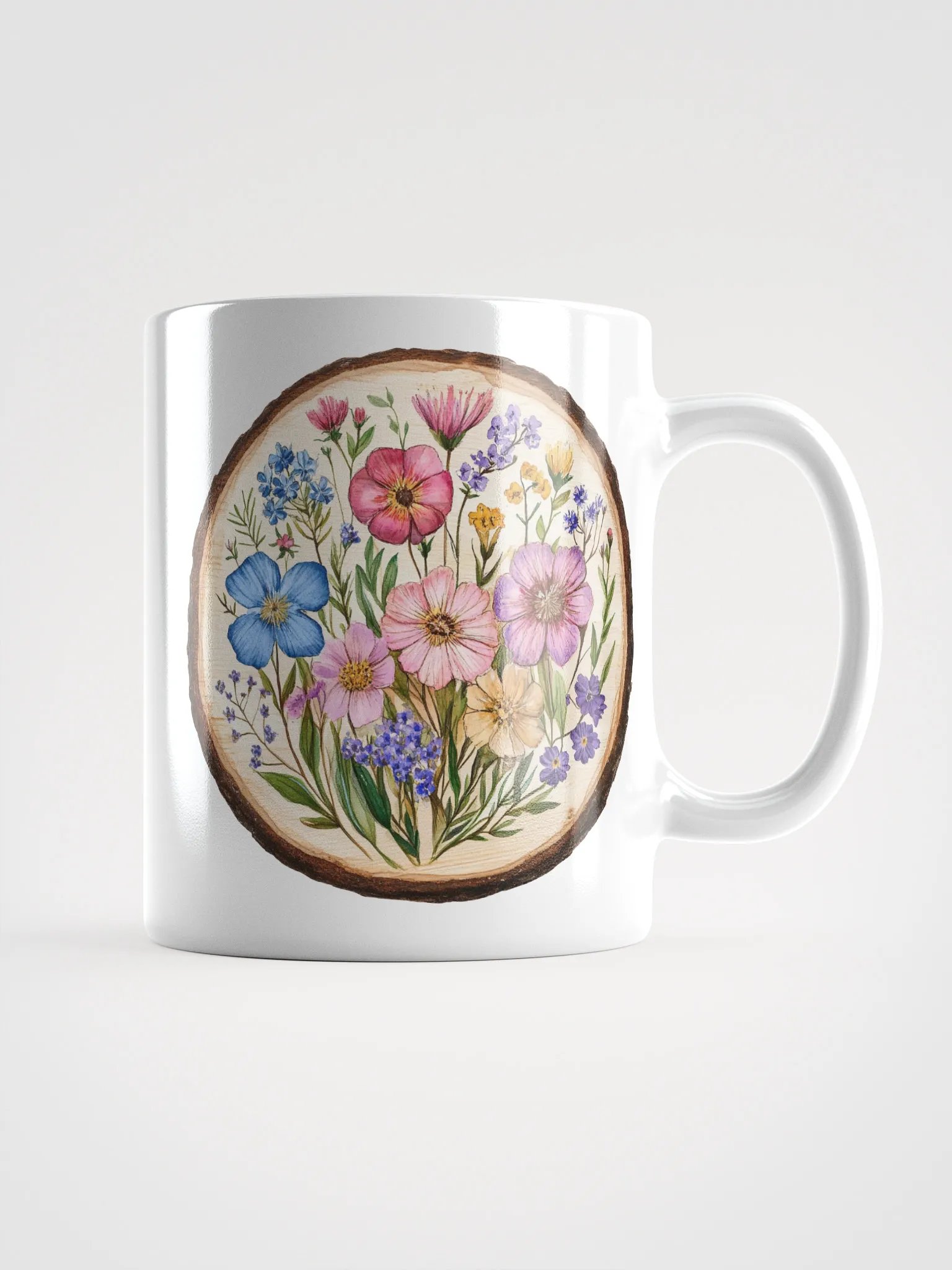 Rainbow Wildflower Round Wood Art Mug product image (1)