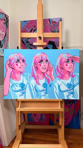 Complicit, 2026
Acrylic gouache on canvas, 24”x36”

A modern reinterpretation of the classic see, hear, and speak no evil phi...