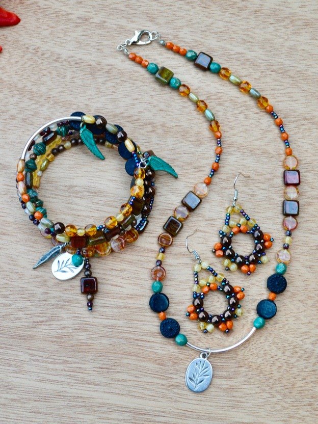 Earthy Bohemian Handmade Jewelry Set Bracelet Earrings and Necklace product image (1)