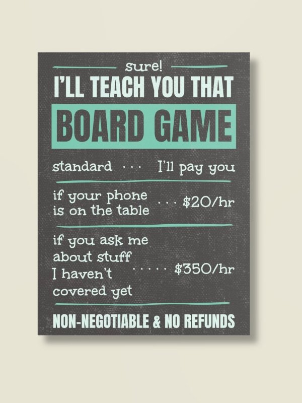 Funny Board Game Teacher Hourly Rate Poster - UNFRAMED product image (1)