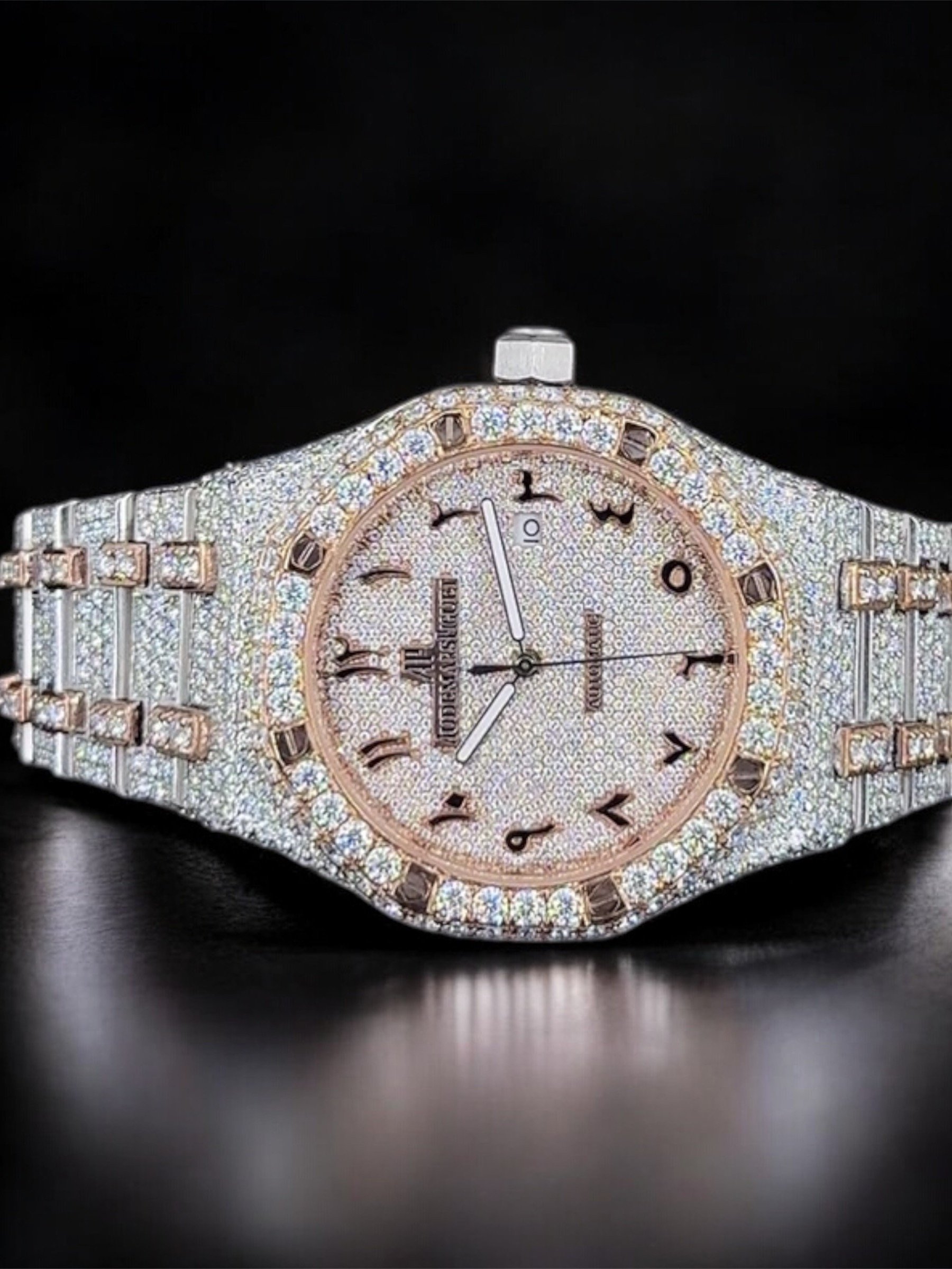 AP ROSE WHITE WITH ARABIC DIAL MOISSANITE DIAMOND WATCH product image (1)