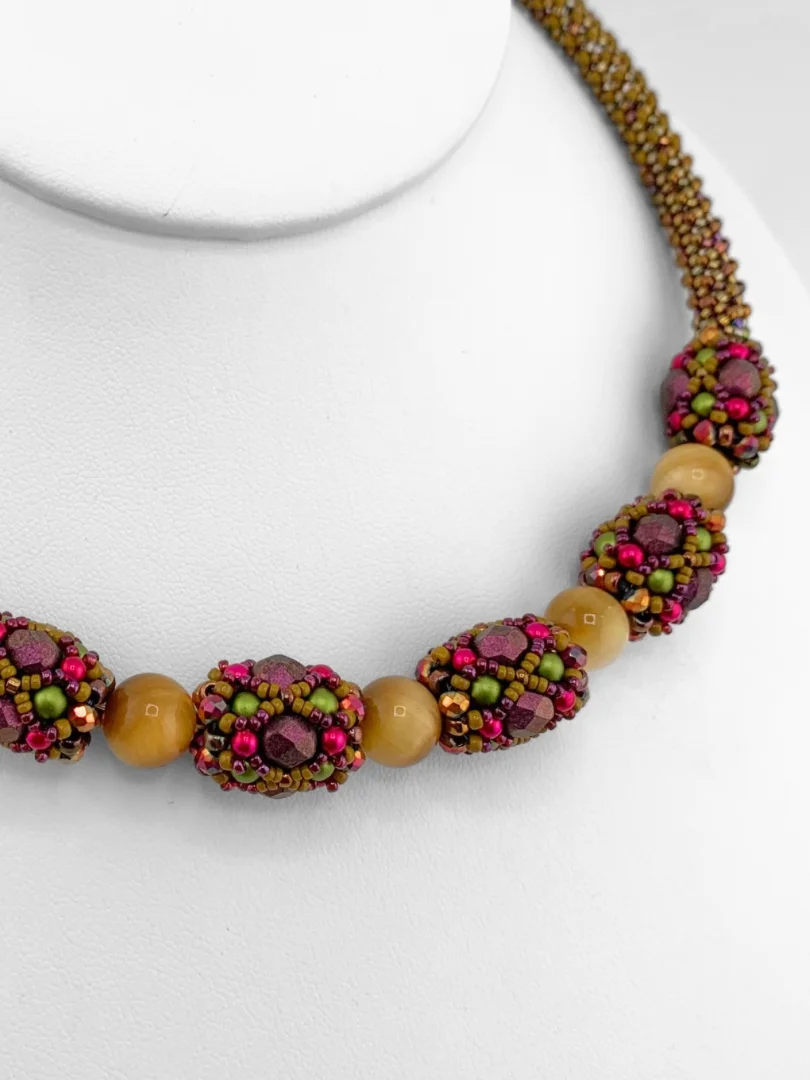 Tubular Chenille, Tigers Eye, and Beaded Bead Memory Wire Necklace product image (2)