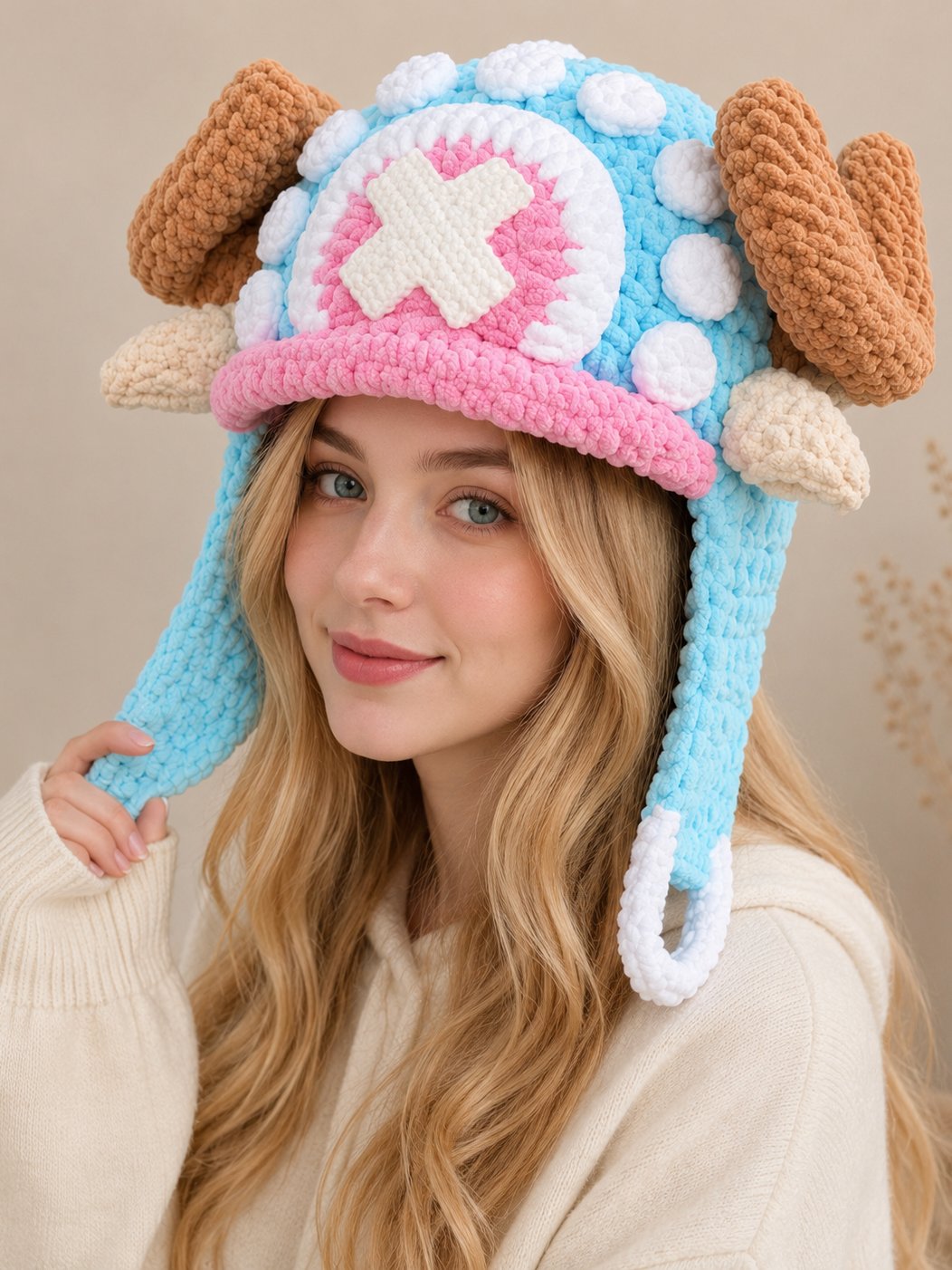 Pastel Crochet Plush Hat, Reindeer Doctor Pirate Inspired Beanie product image (8)