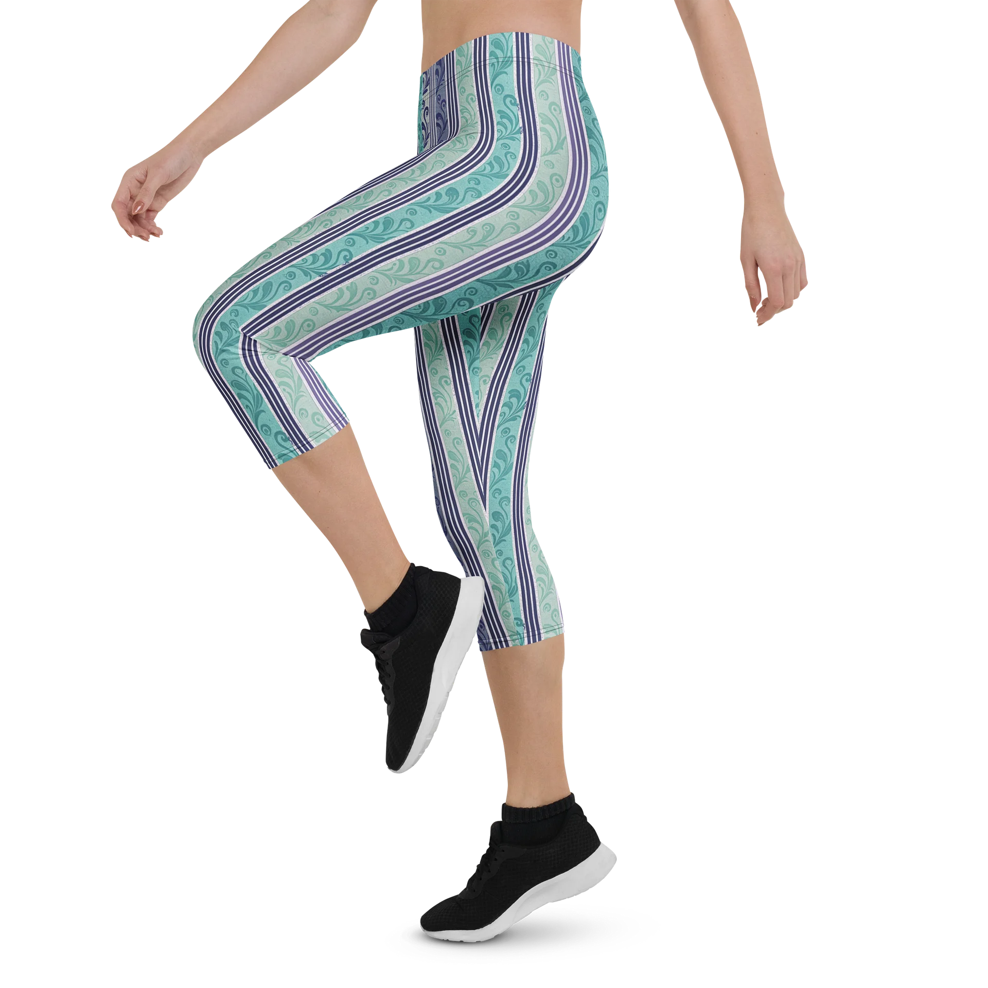 Blue Stripe Wave Capri Leggings product image (4)