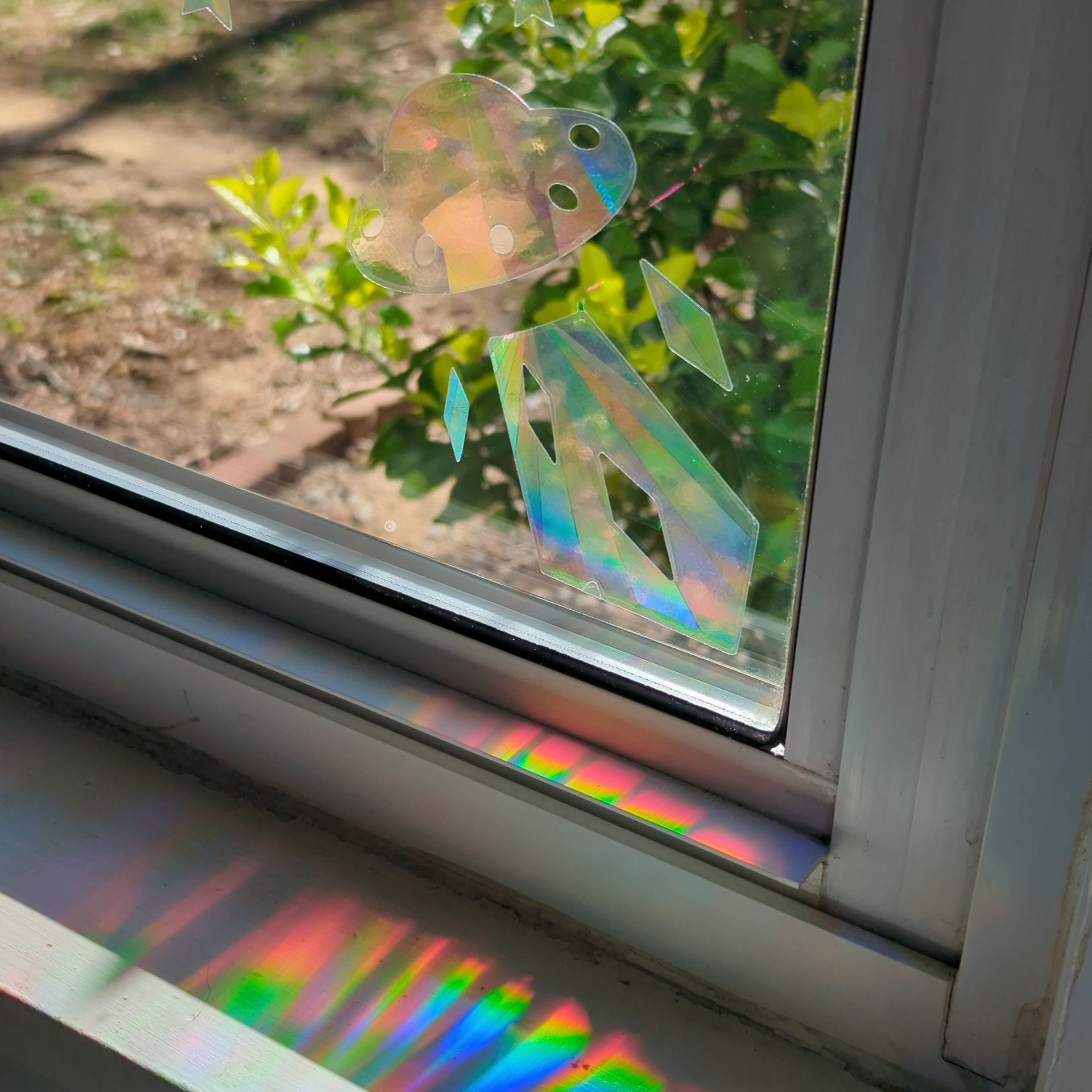 UFO & Star Suncatcher Window Sticker Set - Mixed Size/Pattern - Rainbow Making Decals!! Easy Application + Removal - Create a Magical Space! product image (1)
