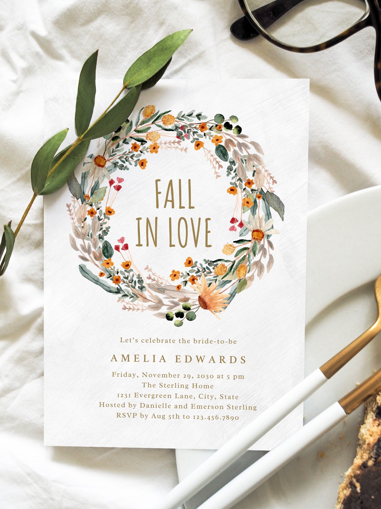 Autumn Floral Fall Party Invitation Canva Template AFC product image (1)