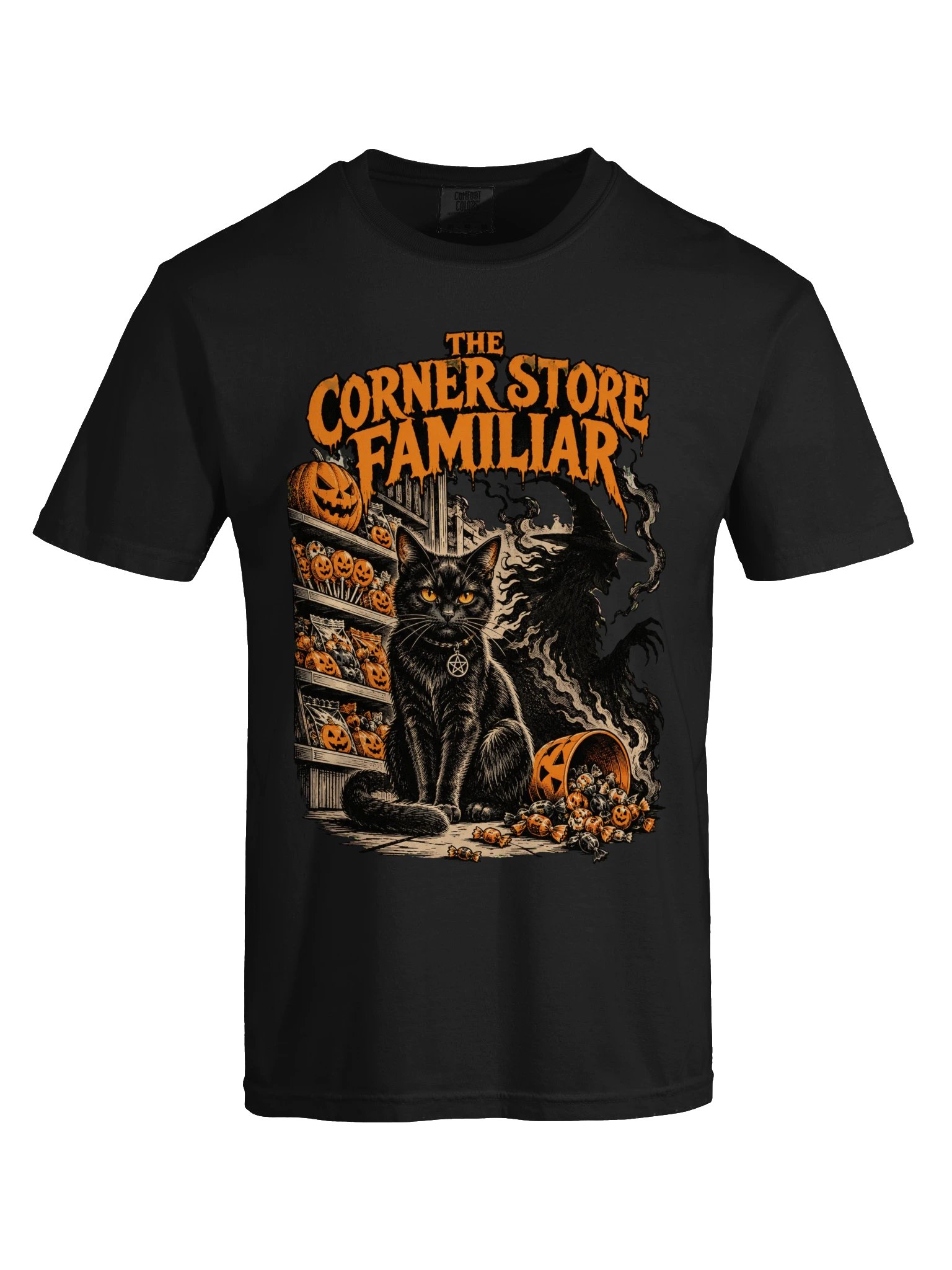 The Corner Store Familiar — Halloween Black Cat Witch T-Shirt product image (9)