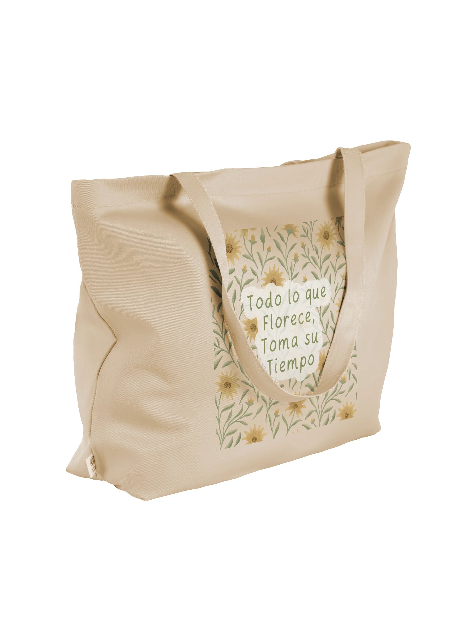 Organic cotton tote bag with golden field floral design. Inspirational quote in spanish & english product image (4)