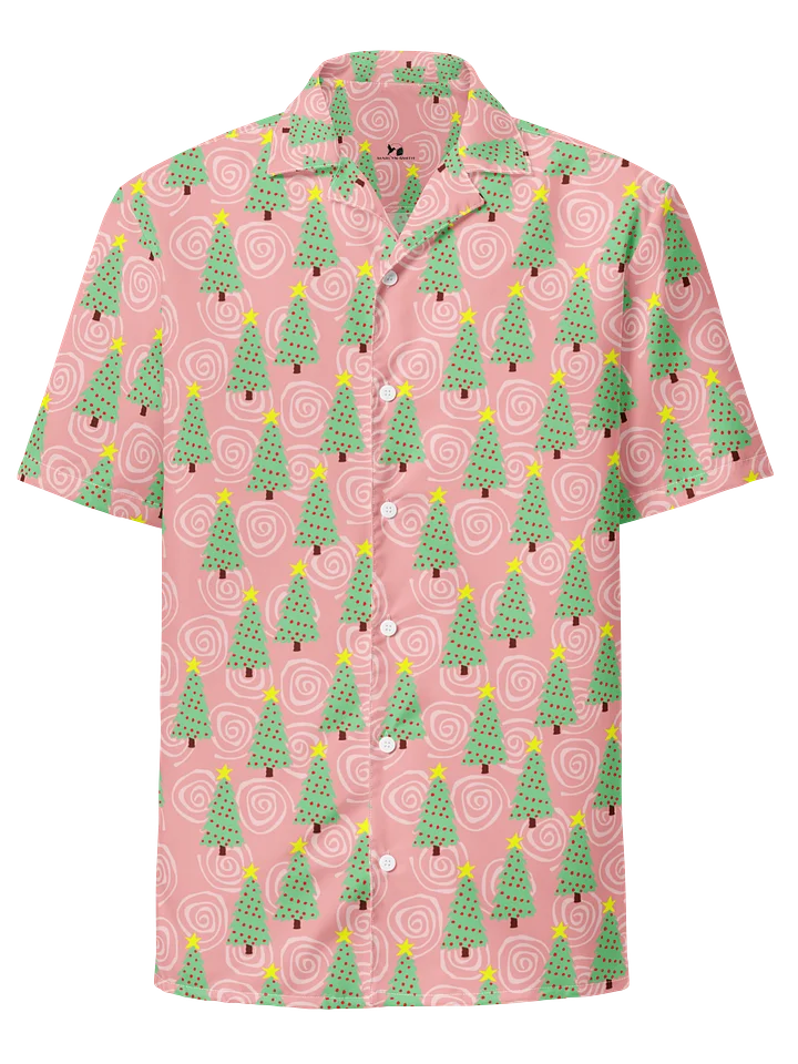 Mint Green Christmas Trees on Pink Oversized Button Down Shirt product image (1)