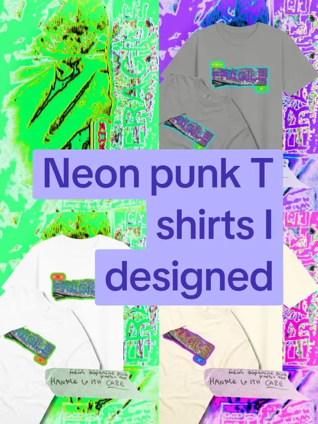 Fragile print tees available at helibevan.shop... I thought I would add these as a surprise for the new store release. Thank you to those still following me, I've been dealing with burnout so I'm glad to finally showcase these!  #streetwearbrand #tshirts #maximalism  #graphicdesign #designtok 