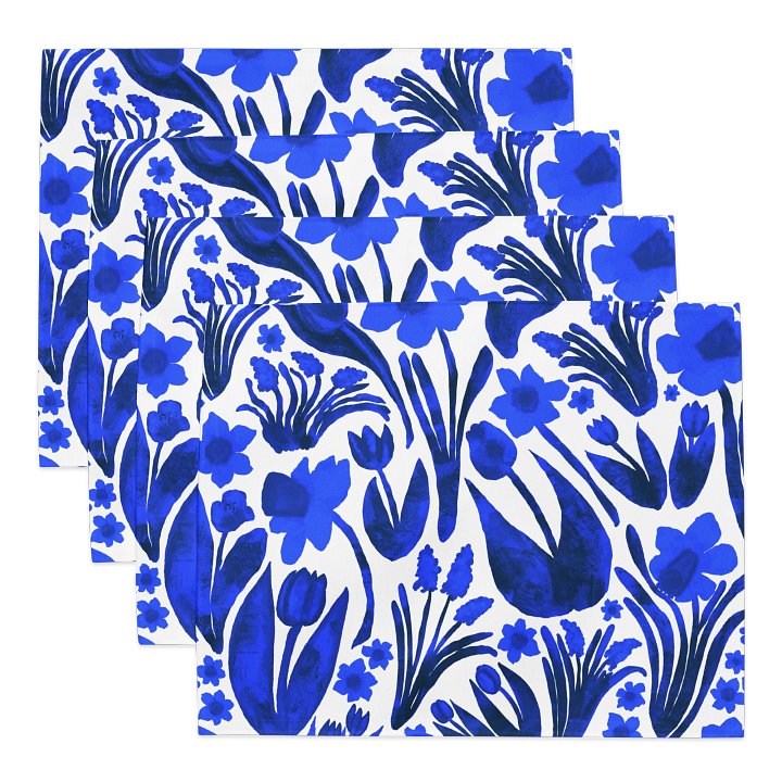 Spring Garden, Royal Blue on White | Placemats – Set of 4 | MONIQUE FAELLA DESIGNS™ product image (2)