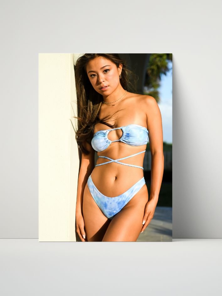 Blue Tie-Dye Bikini Poolside Pose – Glossy 8x10 Metal Print product image (1)