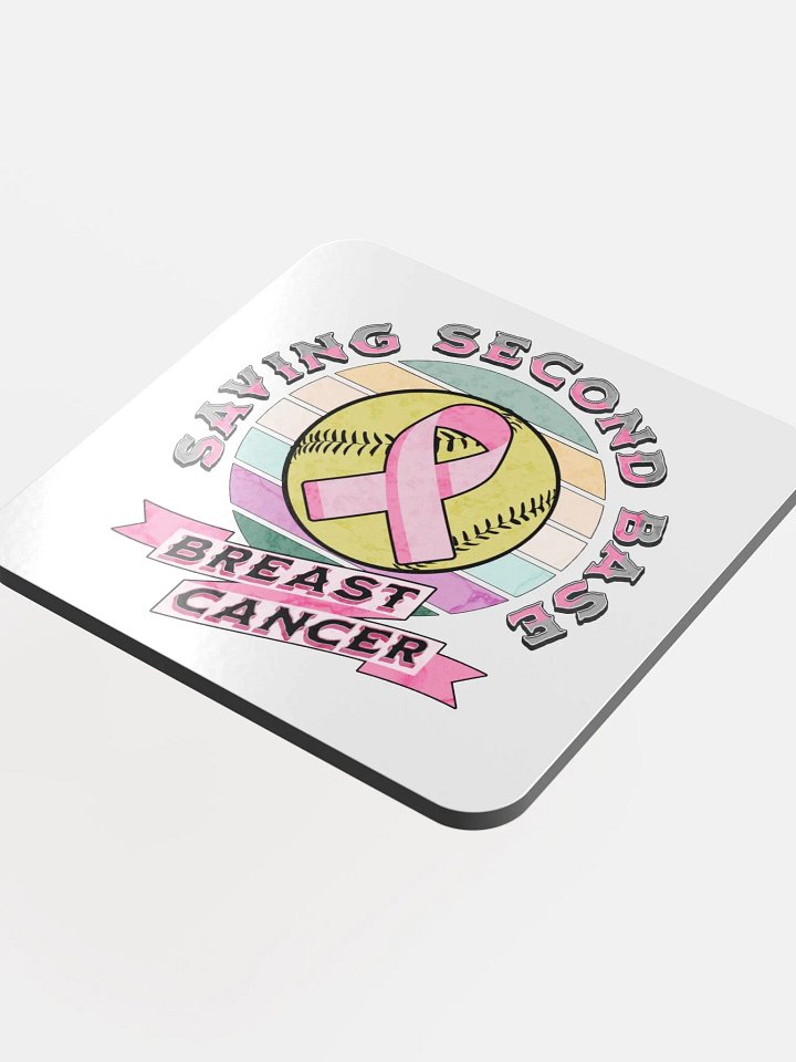 Saving Second Base Breast Cancer Softball Vintage Awareness Coaster product image (1)