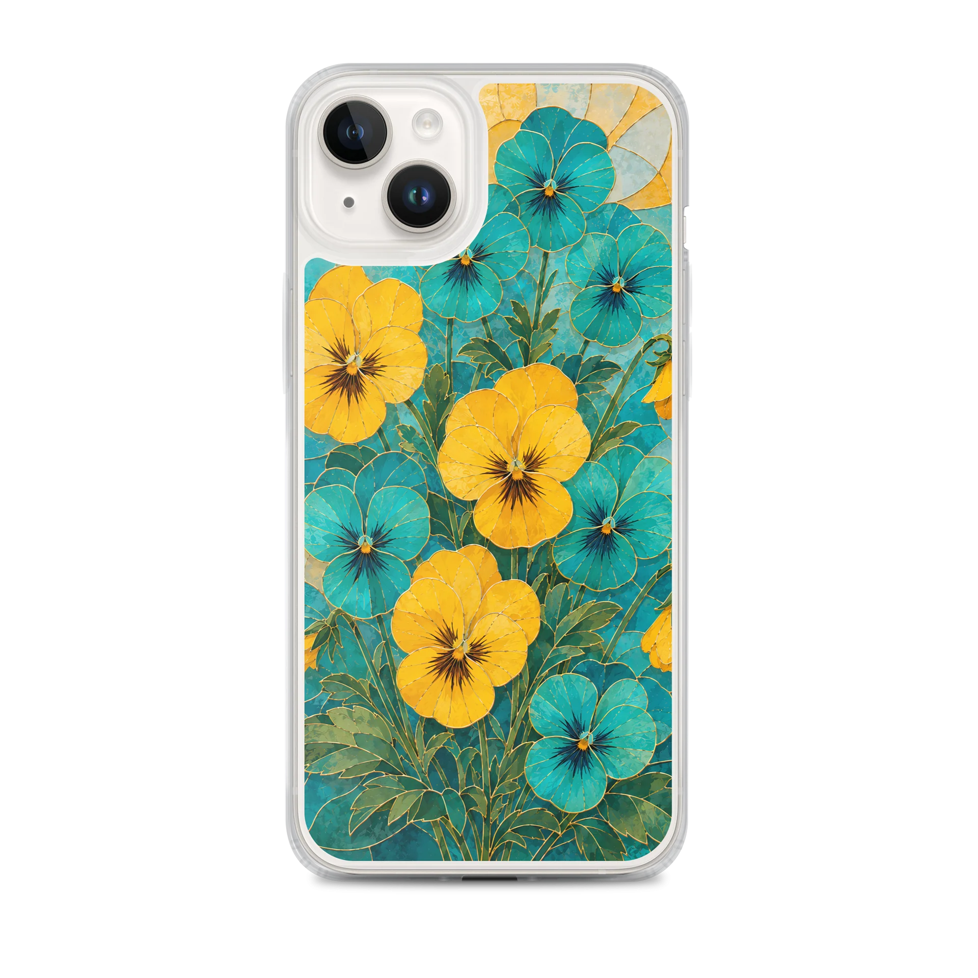 Turquoise And Canary Yellow Wild Pansies Mosaic Premium Soft Silicone iPhone Case - MagSafe Compatible product image (1)