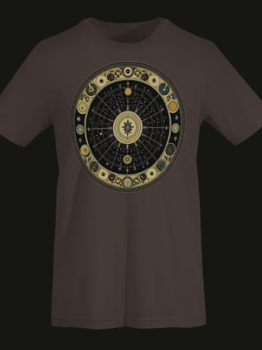 🌌 Celestial Zodiac Compass Unisex T-Shirt – Gold Cosmic Wheel Design | Mystical Astrology-Inspired Graphic Tee product image (5)