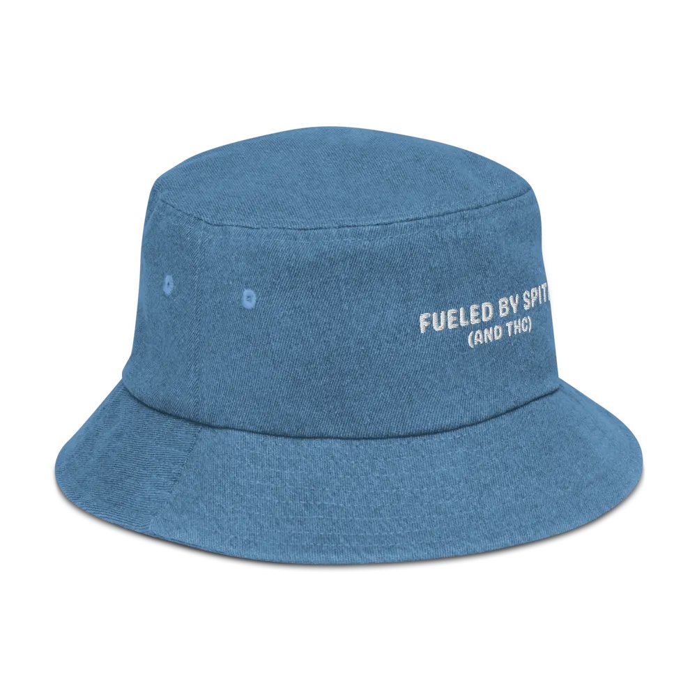 FUELED BY SPITE (white thread) embroidered denim bucket hat product image (25)