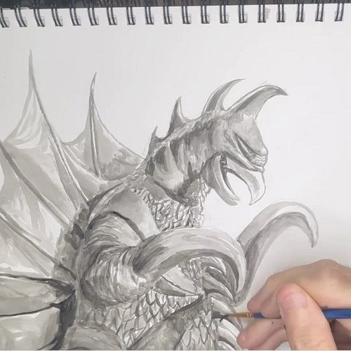 Paint sketch. Acrylic wash. Gigan! #godzilla #gigan #acrylicpainting #drawing #traditionalmedium