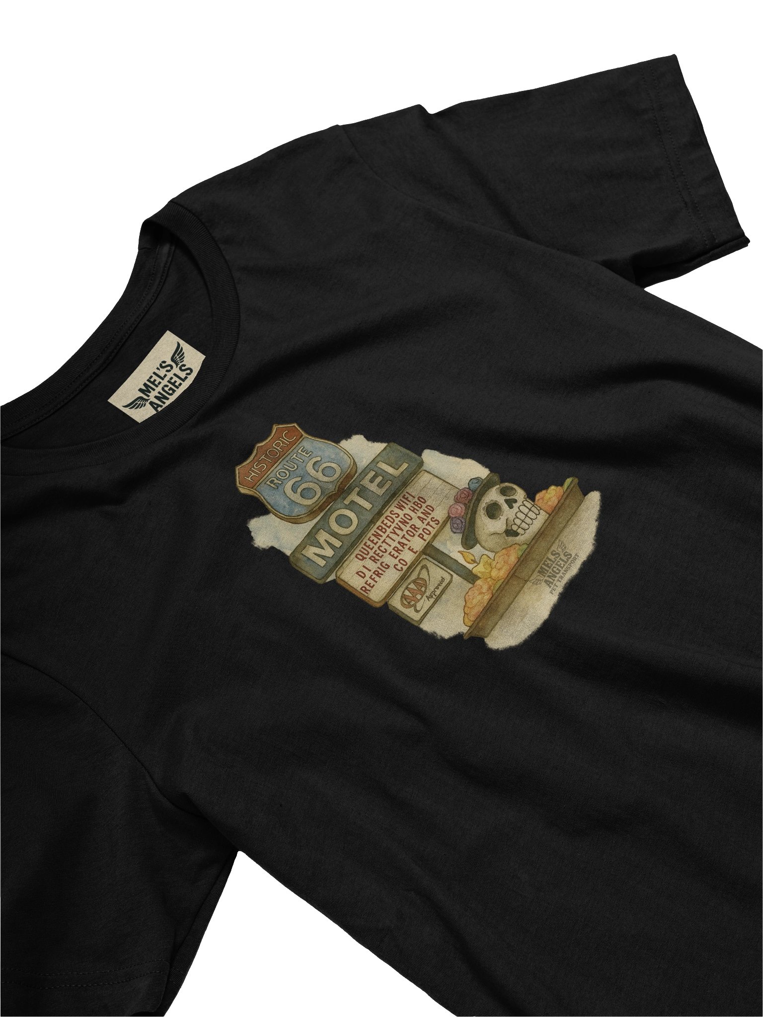 Route 66 Motel Skull T-Shirt – Vintage Día de los Muertos Inspired Graphic Tee | Bella Canvas Unisex product image (6)