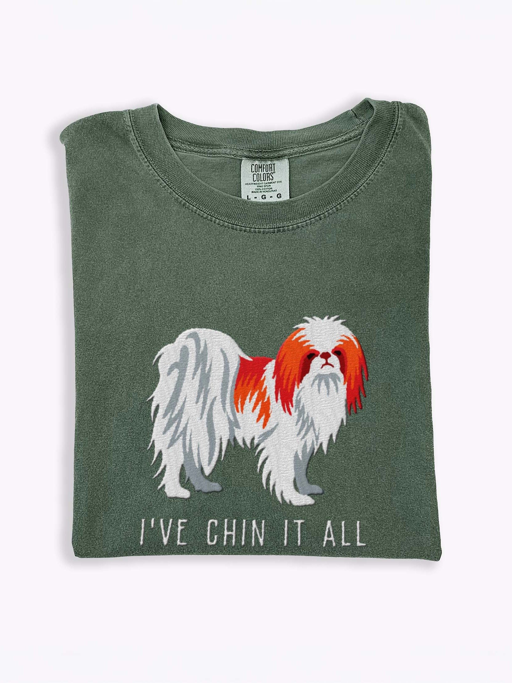 I've Chin It All T-Shirt(Embroidered) of a Japanese Chin(Red & White) product image (1)
