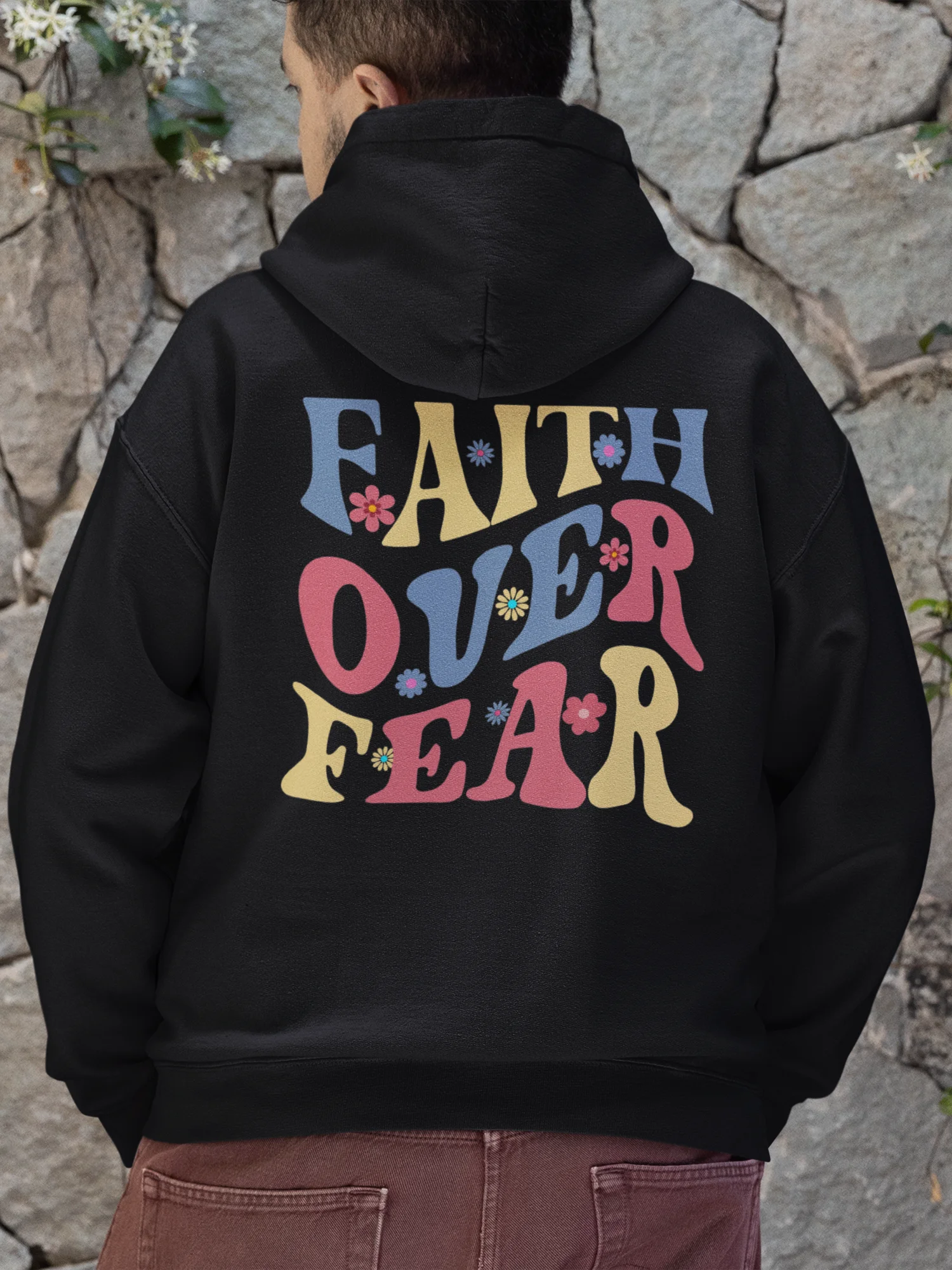 Faith Over Fear Gildan Crewneck Groovy Hoodie - Back Design. product image (1)
