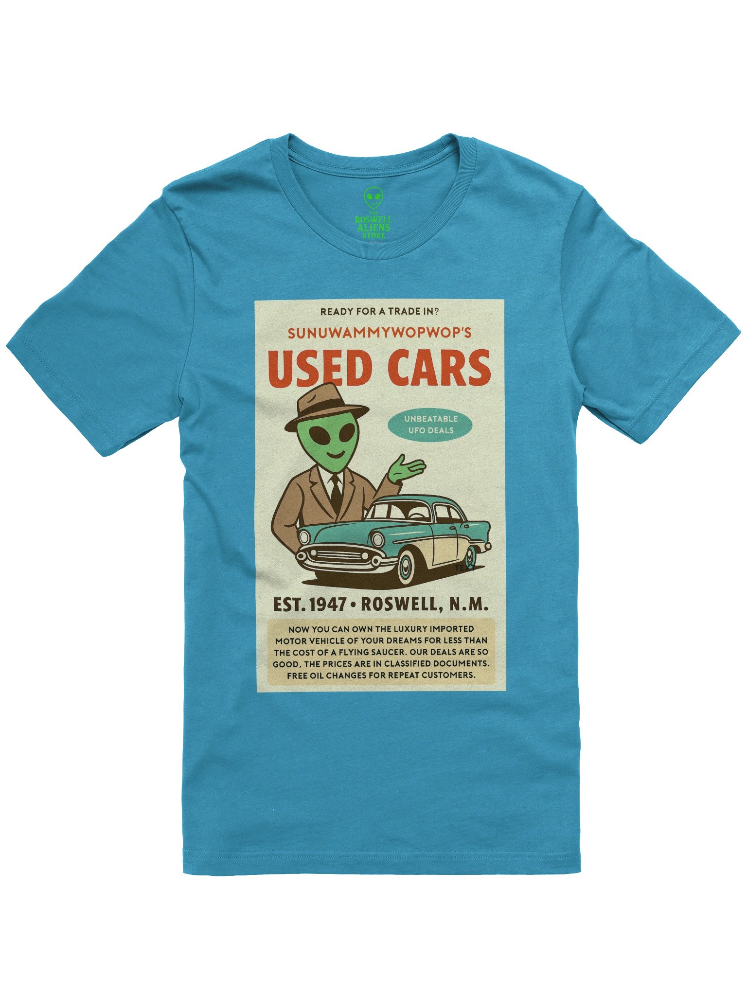 Used Car Dealership Roswell Aliens 1950's Retro Concert Tee Fit Unisex T-Shirt product image (13)