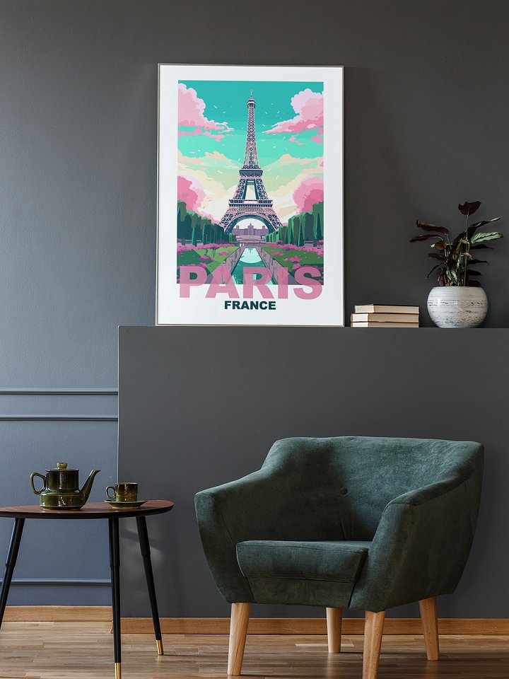 Vibrant Eiffel Tower Art Print, Parisian Skyline at Sunset, Pastel Colors Paris France Poster, Romantic Travel Decor, Chic Wall Art product image (2)