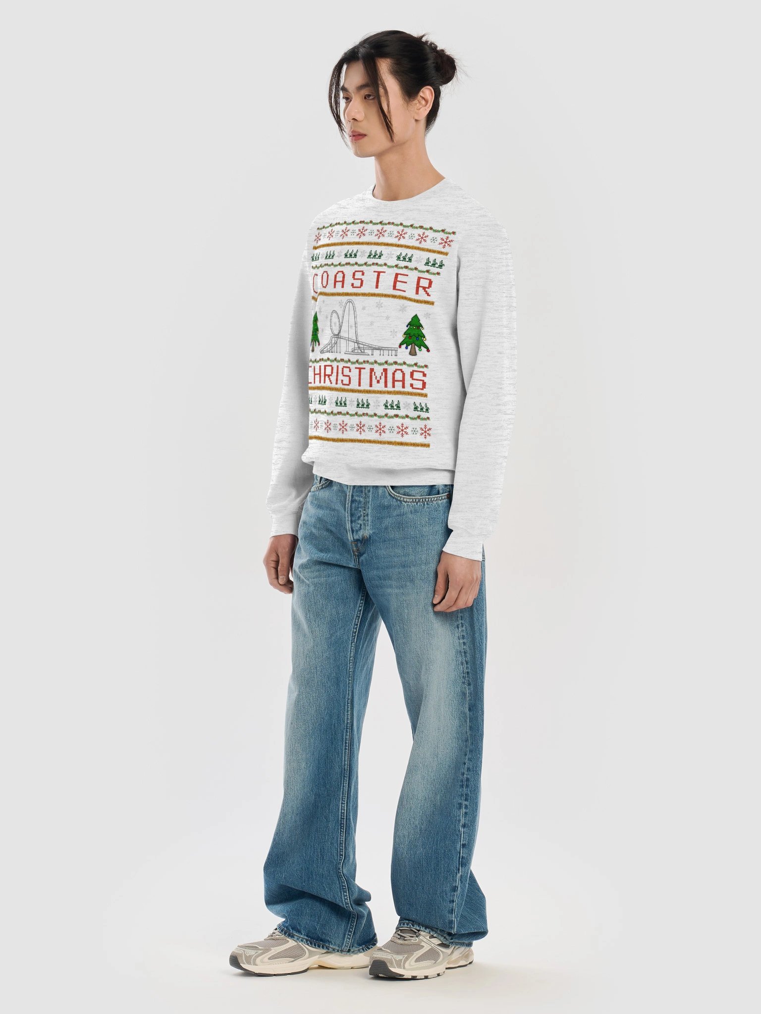 Roller Coaster Ugly Christmas Sweater – Festive Coaster Design in Ash Grey product image (7)